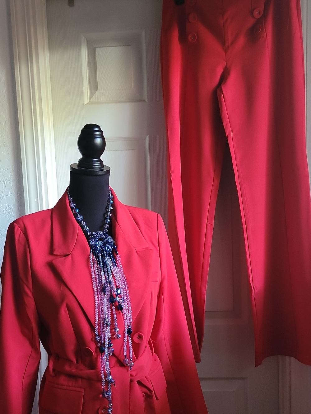 Fashion Nova Red Double-Breasted Blazer & High-Waist Trousers Set SIZE M NEW